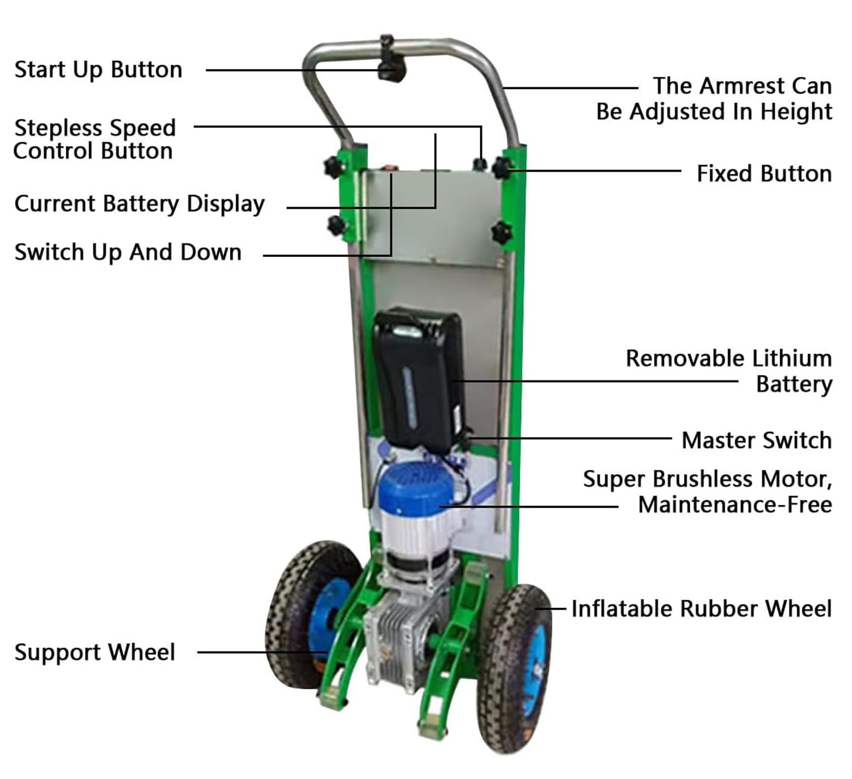 Elektrische Treppensteiger-Handkarre, 800-W-Motor mit 25,4 cm Vollgummireifen, 450 kg Kapazität, für müheloses Bewegen auf Treppen in Lagern und Logistik