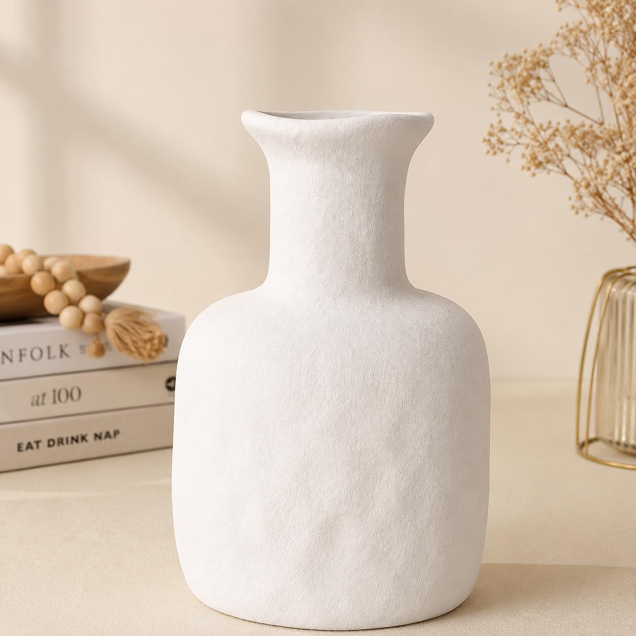 SPHINX Modern Textured Ceramic Vase for Flowers, Pampas Grass & Dried Floral Arrangements | Minimalist Decorative Flower Vase for Living Room, Bedroom & Office | Matte Ivory