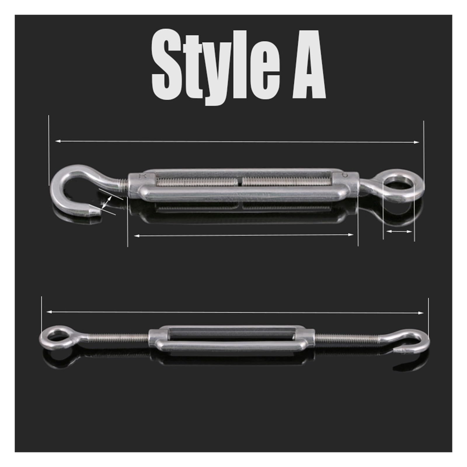 Tensor de alambre de tensor, tensor de alambre de cerca, tensor de cuerda, gancho y ojo de acero inoxidable 304 Tensor de cuerda de alambre Tensor Perno Gancho Aparejo Tornillo de ojo M5 M6 M8 M10 M12