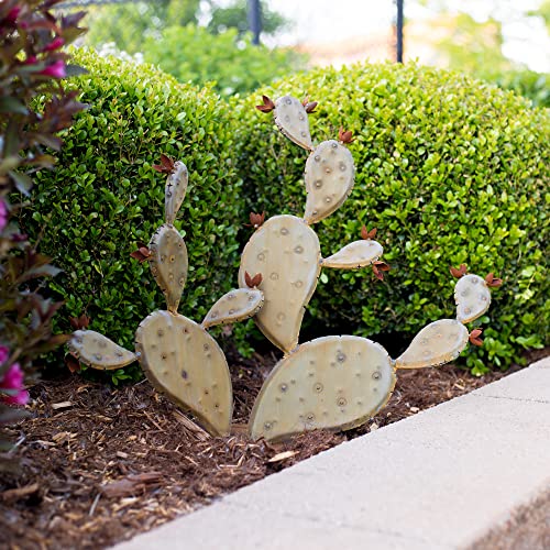Desert Steel Prickly Pear Cactus - Indoor/Outdoor Metal Yard Art & Yard Decor, All Weather - Wide (22”H x 28”W x 6" D)