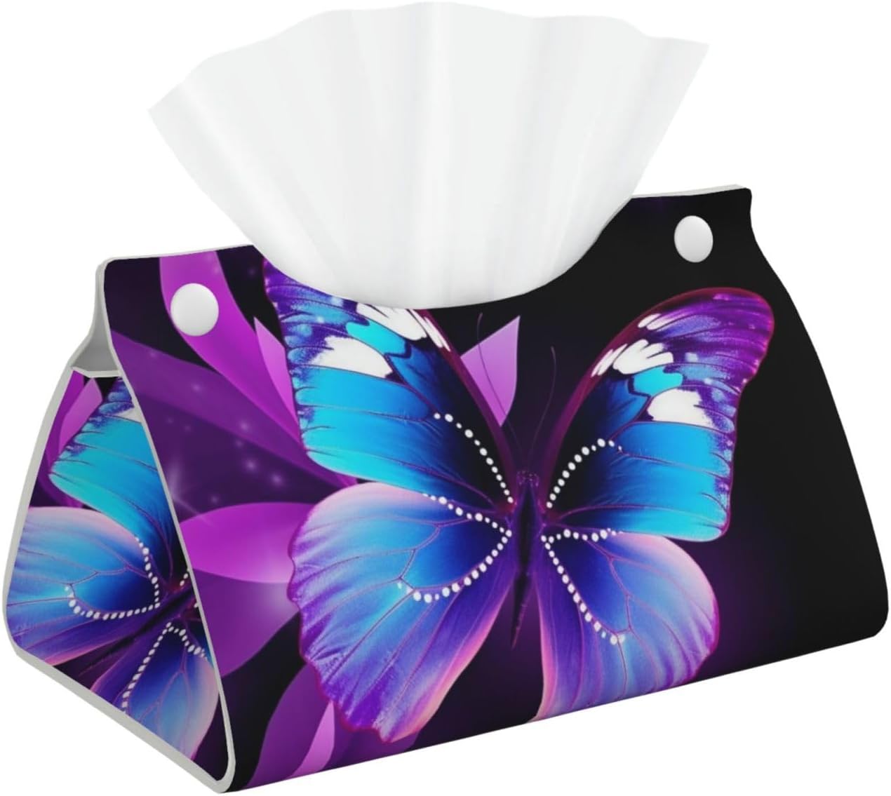 Blue Purple Butterfly Tissue Box Cover Rectangle, Modern PU Leather Tissue Holder for Bathroom, Decorative Stylish Wipes Dispenser Paper Cover Case Napkin Holder for Home Decor