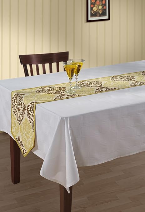 Swayam Libra Printed Cotton Small Table Runner - Beige (RNR45-1401)