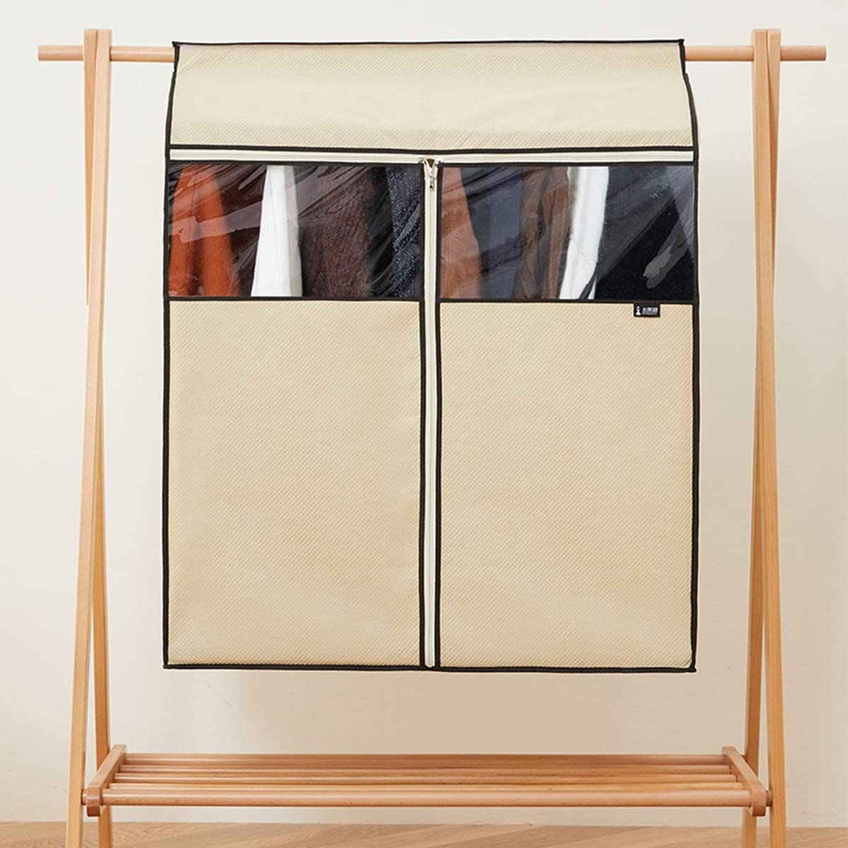 Große Kleiderhüllen, Beige, Baumwolle und Leinen, Kleidersack zum Aufhängen, Kleidung, Staubschutz, Schrankaufbewahrung,52×52×85cm