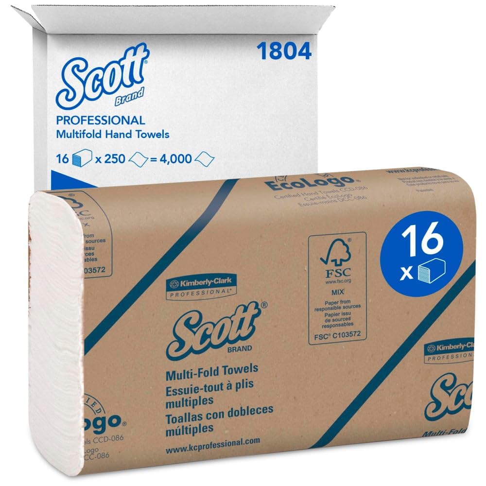 Scott Slimfold Asciugamani 1804, Asciugamani monouso intercalati con piegatura Slimfold, Tecnologia Airflex, Colore bianco, 16 confezioni da 250 fogli di carta (totale 4000)