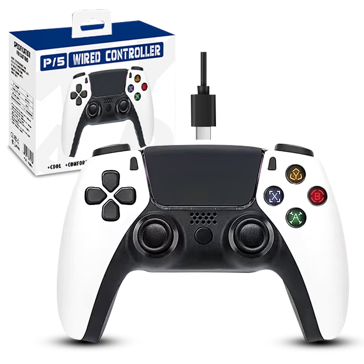 Wilcoapr24 Wired Controller Compatible with PS5 Consoles Ergonomic Design Vibration Feedback LED Light Long Cable Plug and Play
