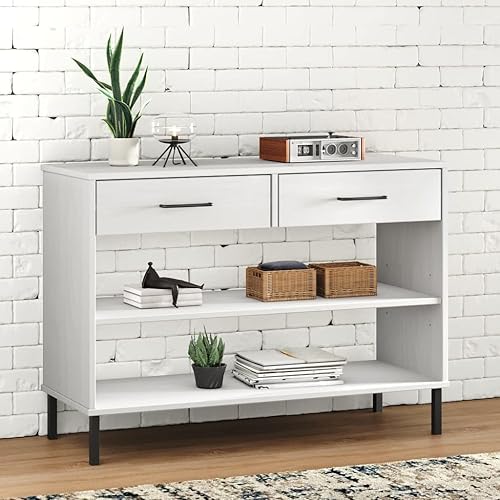 White Solid Pine Wood Console Cabinet, 37.4" Living Room Side