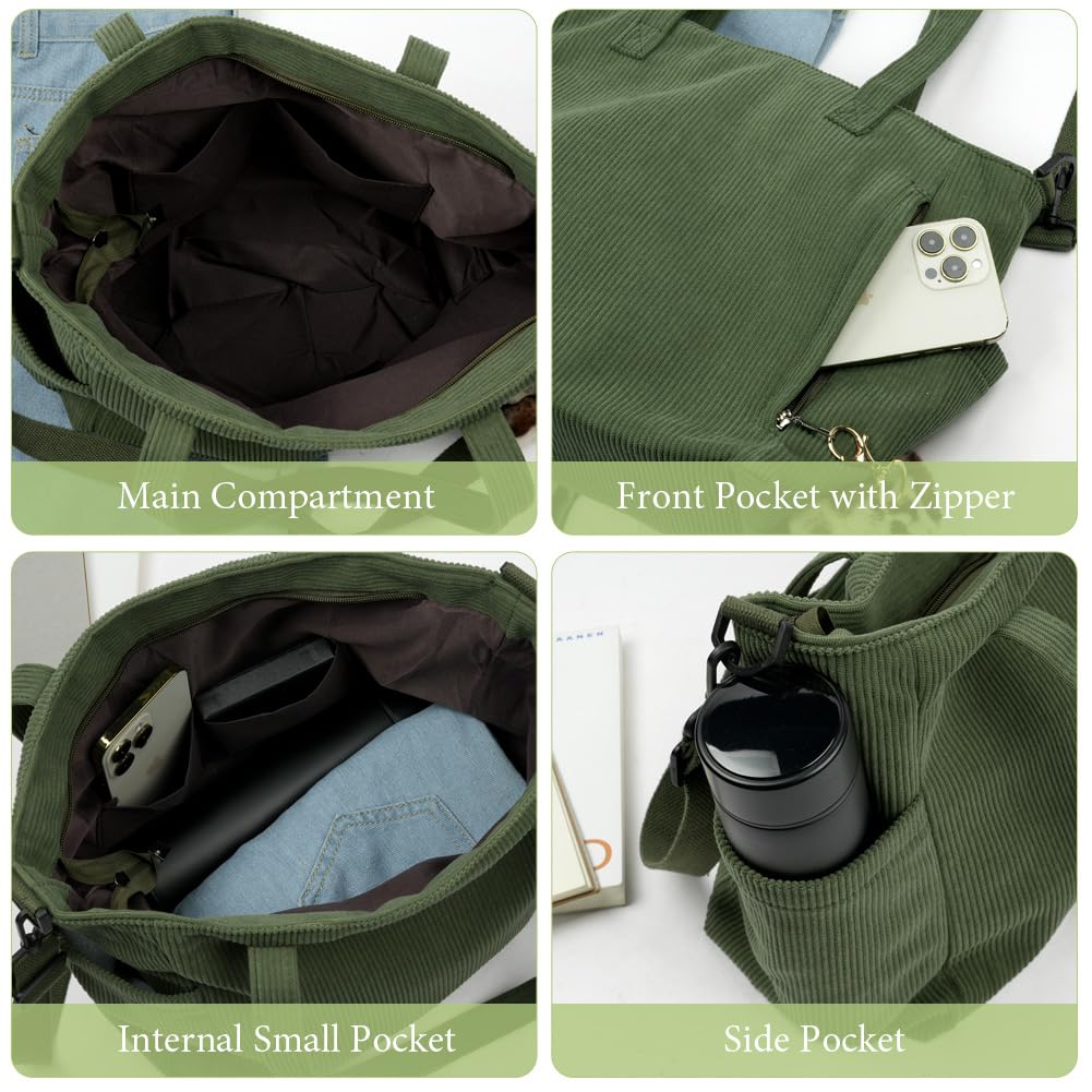 Aucuu Borsa a Tracolla in Velluto a Coste, Borsa Tote Bag Casual Grande, Borsa a Tracolla da Donna Shopper Borsa, Borse Tote in Velluto a Coste, Borsa Mare Borsa da Scuola Shopping Viaggio Lavoro