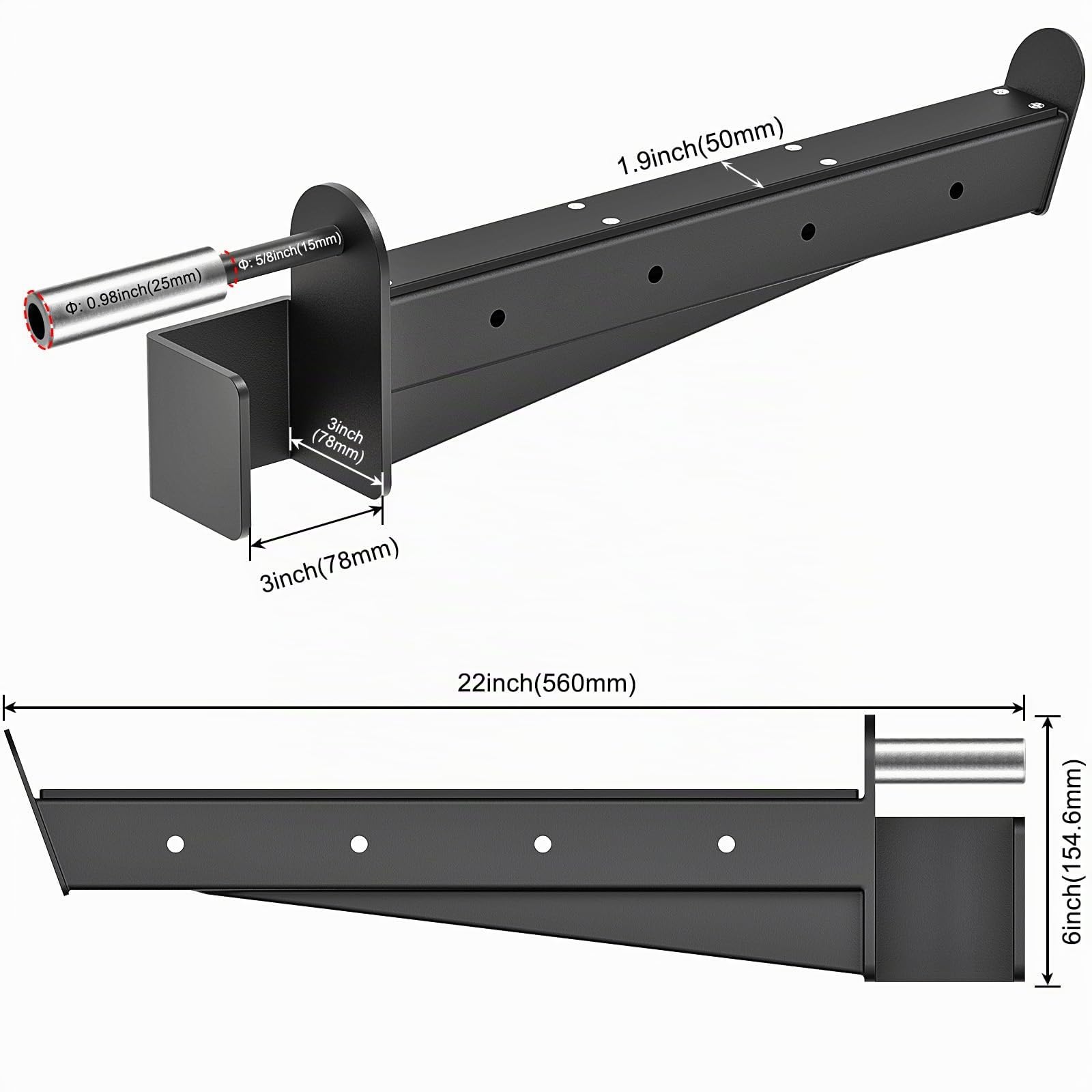 Kipika Sicherheits-Spotter-Arme für 5,1 x 5,1 cm und 7,6 x 7,6 cm Power-Racks mit 1,6 cm und 2,5 cm Löchern, robuste Langhantel-Sicherheitsverschlüsse mit Gummi-Pad,2 Stück