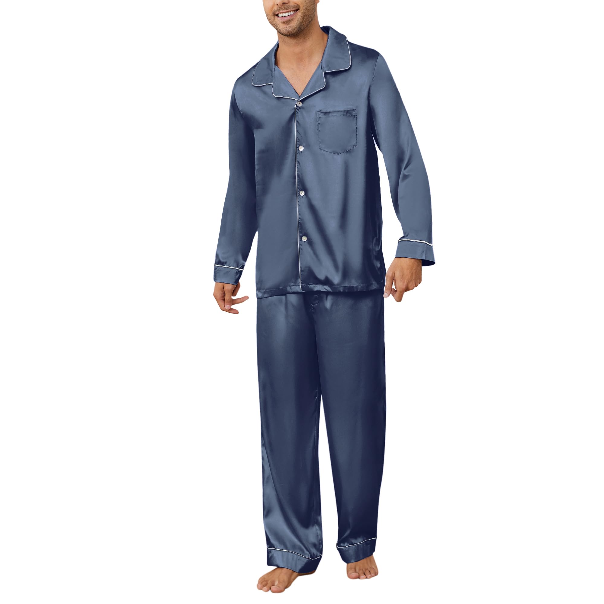U2SKIIN Mens Silk Pajamas Set, Long Sleeve Satin Pajamas for Men Sleepwear Button Down Pjs Set Two-piece