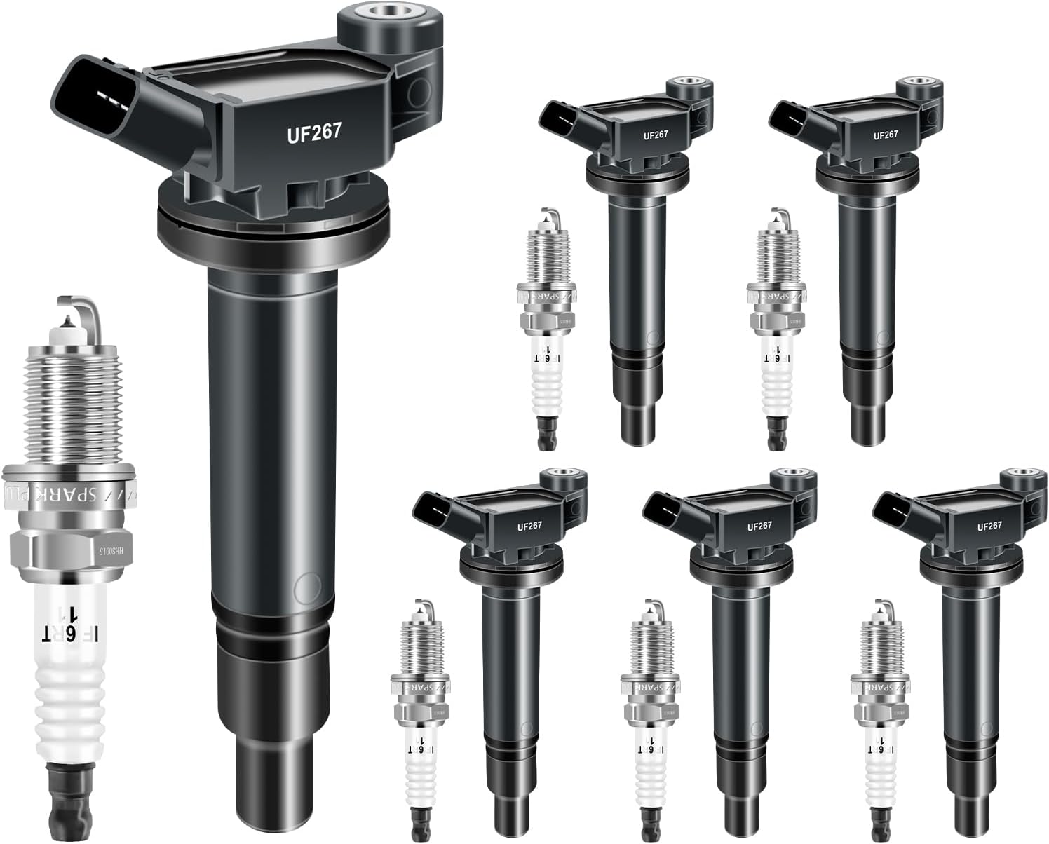 UF267 Ignition Coils 4589 Iridium Spark Plug Set of 6 Pack Compatible with For Lexus ES300 1999-2003,for RX330 2004-2006,for Toyota Camry 2002-2006,for Highlander 2001-2008