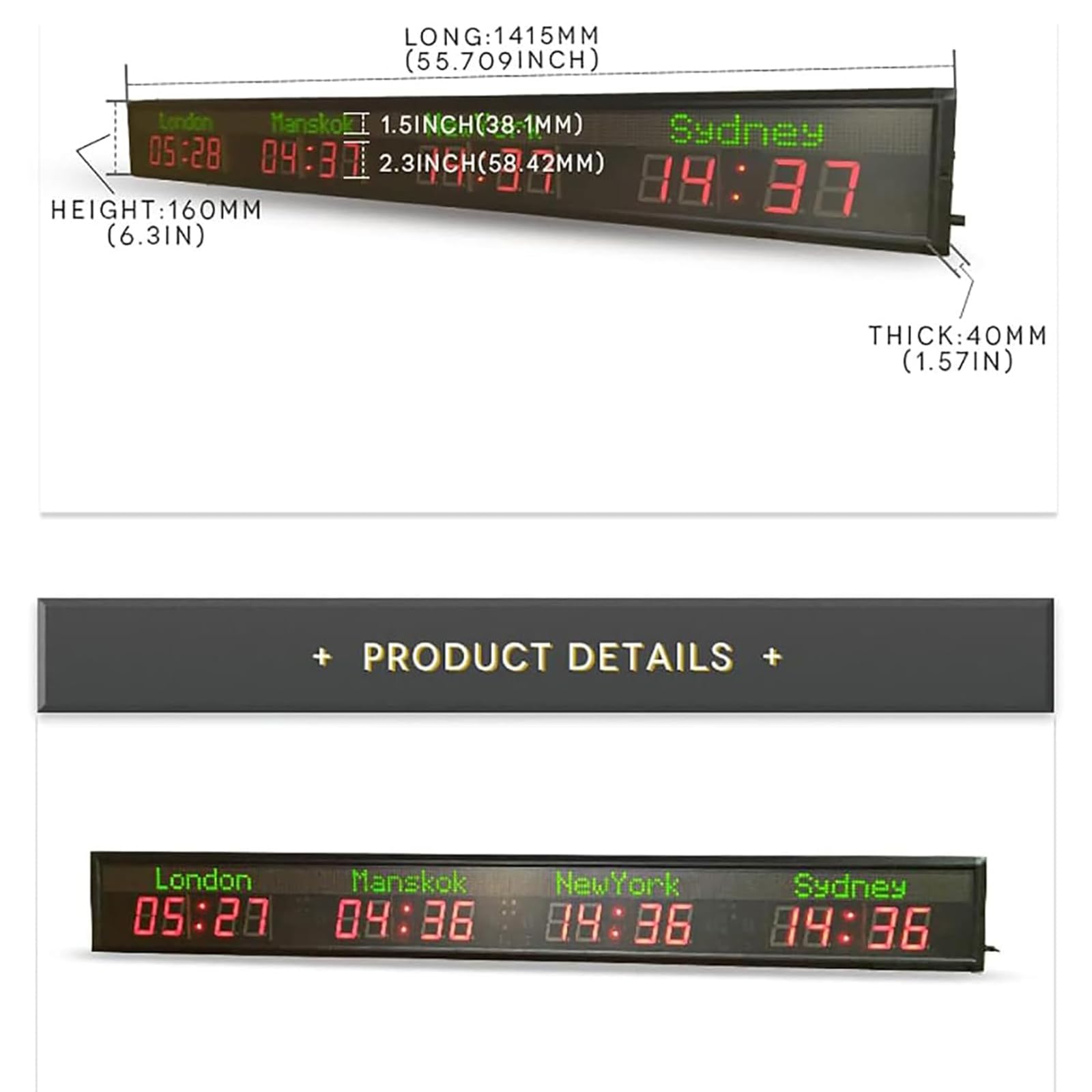 MObyat Reloj De Hora Mundial De 4 Ciudades, Reloj De Zona Horaria del Hotel con Control Remoto, 5 Niveles De Ajuste De Brillo/2 Modos/Longitud De Onda: 620-625 NM, para Oficinas De Hoteles