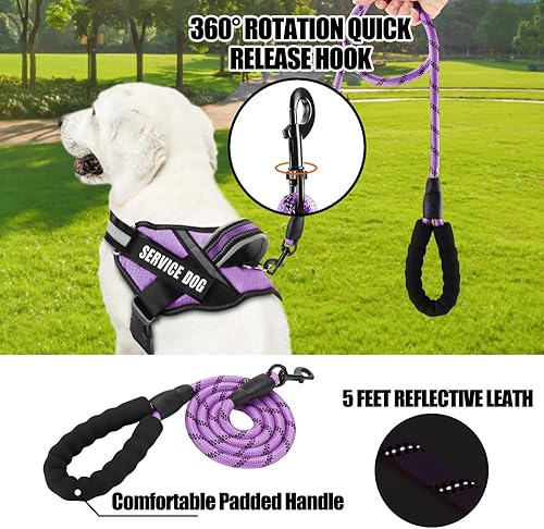 Miniatura 2 de Juego de arnés de chaleco y correa para perro, arnés de entrenamiento para perro con 10 parches para perros, correa reflectante para perro con mango