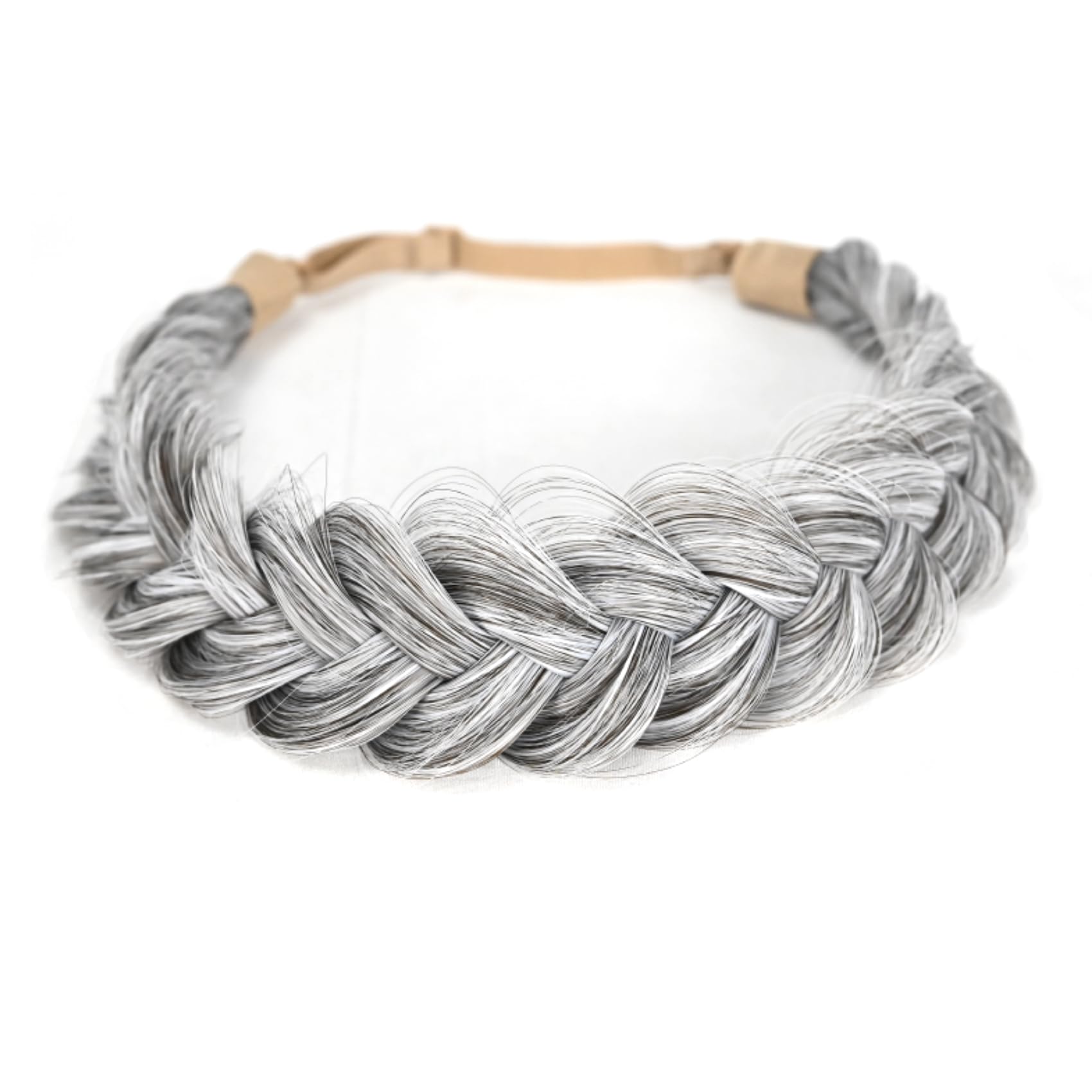 Braid Headband 2 Strands Messy Classic Chunky Plaited Wide Braids Elastic Stretch Quality Synthetic Braided Headband Women Girl Bohemian Hair Braid 65g (Grey Silver)