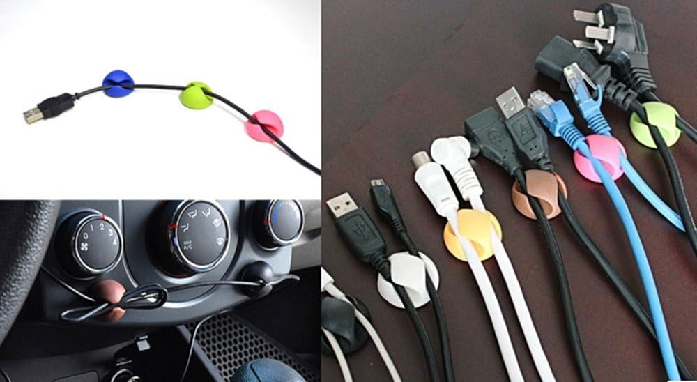 yueton 24pcs Colorful Double Hole Desktop Wire Cord Cable Clip Management Cable Organizer Cord Holder image 5