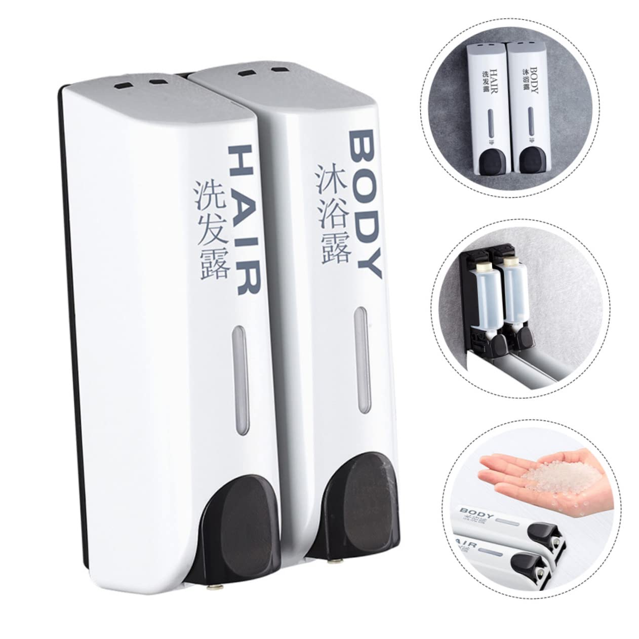LABRIMP Dispensador de Jabón para Baño de Pared sin Perforaciones, Plástico Blanco Boca Grande Recargable, Adecuado para Hotel y Viaje