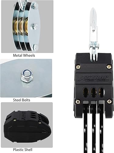 Miniatura 34 de XSTRAP - Polipasto para cuerda de 50 pies, 2,000 libras de resistencia a la rotura, para trabajos pesados Negro de 65 pies con eslinga de elevación