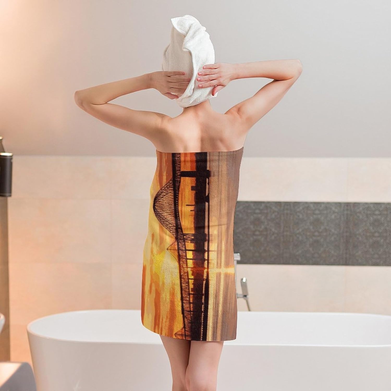 Newark Bay Bridge and Sunset Towel Vacation Accessories Essentials Soft Lighterweight，Bath Towel for Adults Women Men，Bath Towels Gift for All Occasions, Machine Washable.