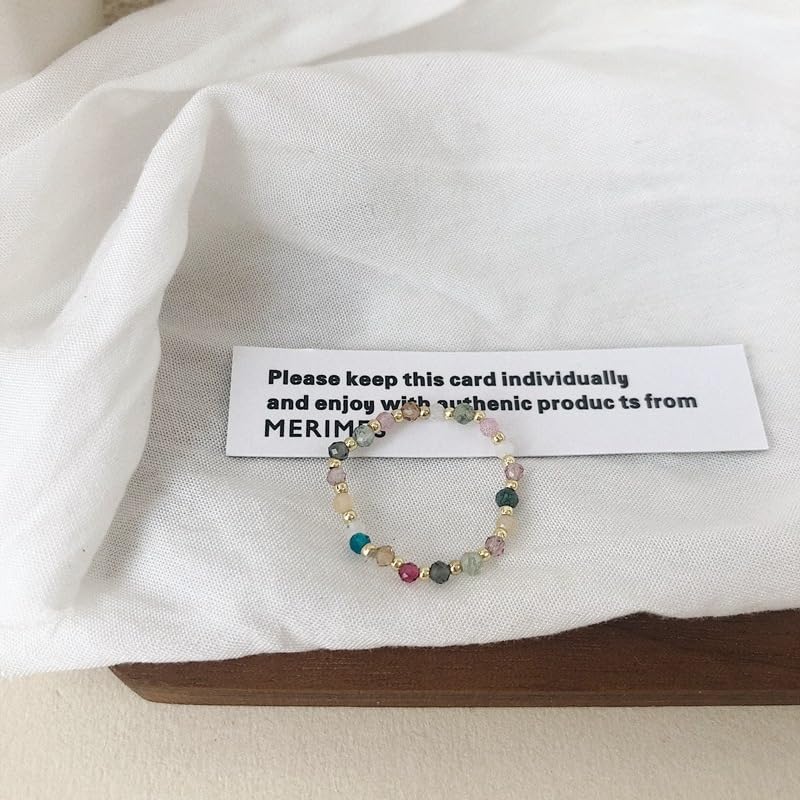 Boho Crystal Bead Stretch Ring Beaded Stackable Ring Gemstone Bead Elastic Finger Ring Rainbow Bead Elastic Ring Handmade Stacking Ring Jewelry for Women and Girls Gifts - Image 3