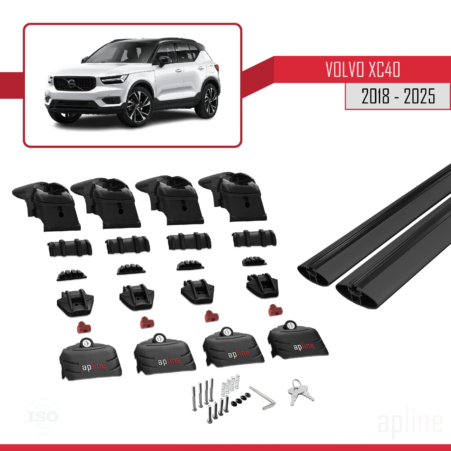 Barre Tetto ACE-2 Per Volvo XC60 II (2017-2025) - In Alluminio Nero, Portata 75 Kg, Con Blocco Antifurto, Per Portasci E Portabiciclette
