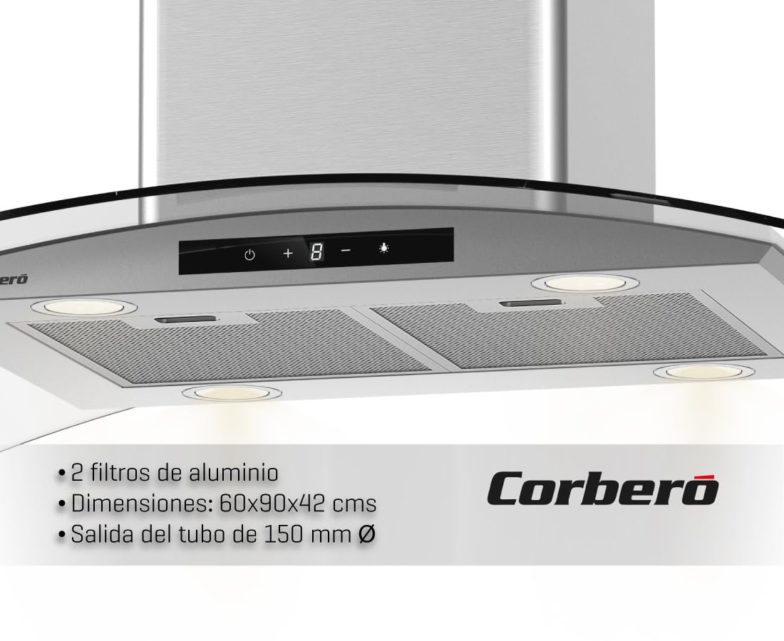 Cappa isola, 90 cm, portata 1000 m3/h, Inox, 3 velocità, filtro alluminio 3 strati, filtro carbone, efficienza energetica A++