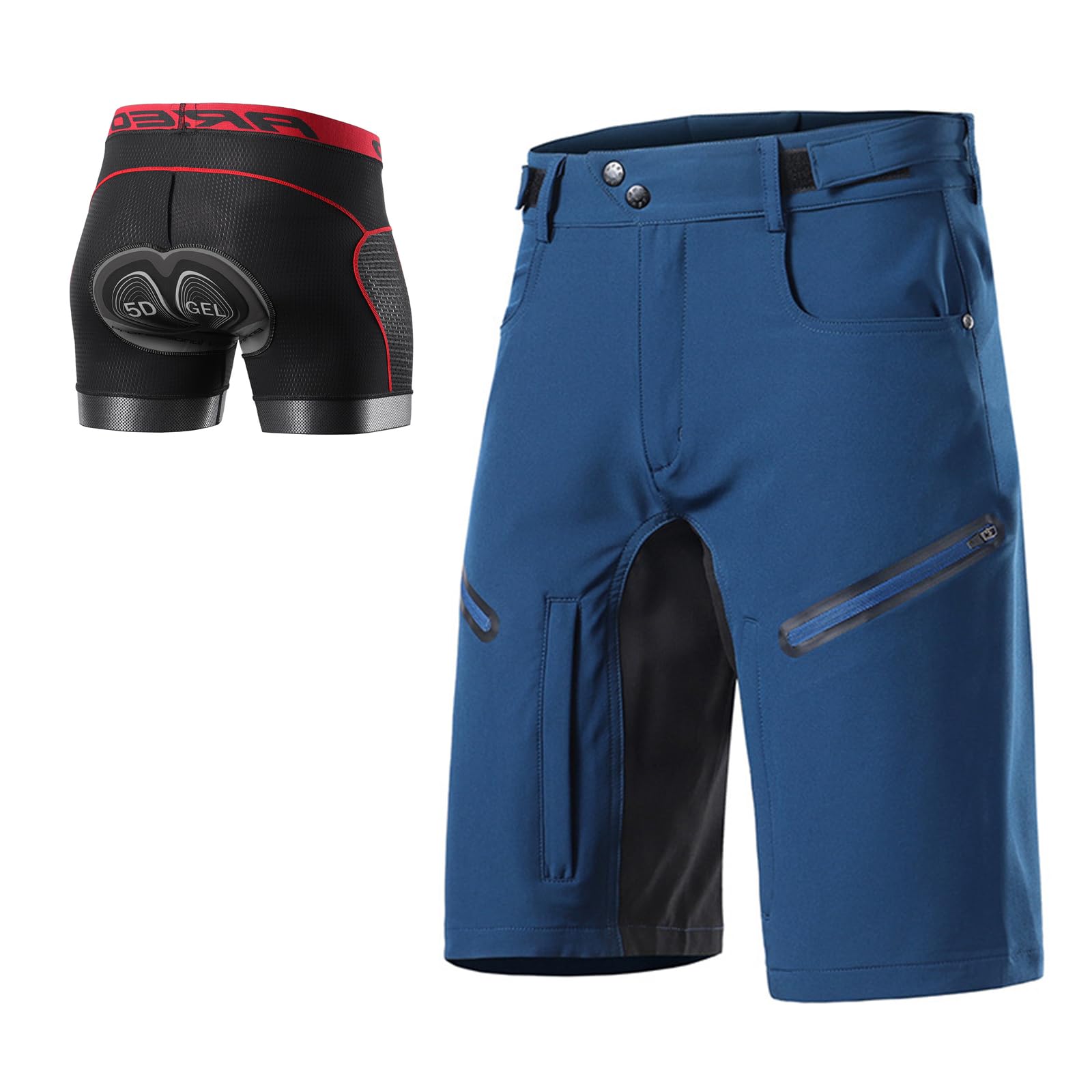 Pantaloncini da Ciclismo MTB Uomo con Imbottitura in Gel 5D, Elastici Pantaloncini Traspiranti per Downhill Asciugatura Rapida Pantaloncino da Mountain Loose-Fit Pantaloncino Cargo