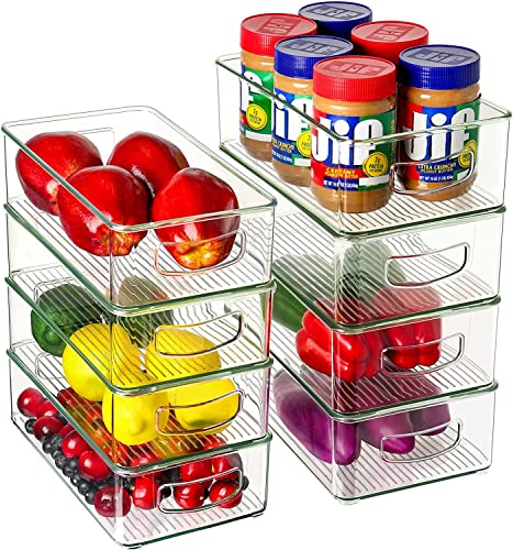 Snazzy 8 Pack Stackable Pantry Organizer Bins with Handles, Clear...