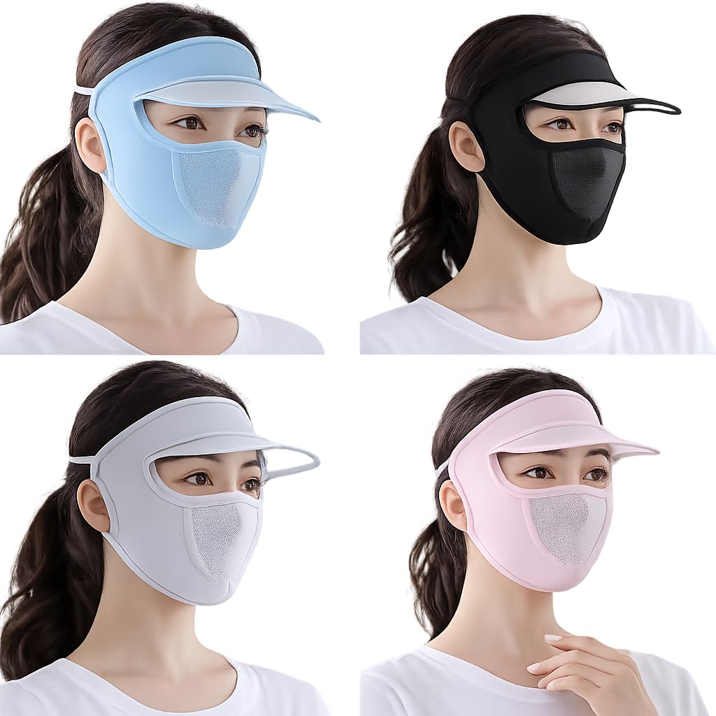 sarjuwale UV Protection Sun Visor Face Mask for Women | Ice Silk Cooling Full Face Cover Cap Brim | Breathable Anti-Dust Sunscreen Shield for Scooty Riding, Cycling, Driving (Pack of 1, Multicolor-image-1
