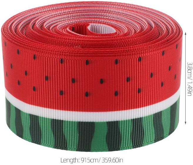 2 Rolls Watermelon Prints Grosgrain Polyester Wired Edge Ribbon Summer Fruit Themed Wrapping Ribbon for DIY Wrapping Hair Bow Wreath Decoration