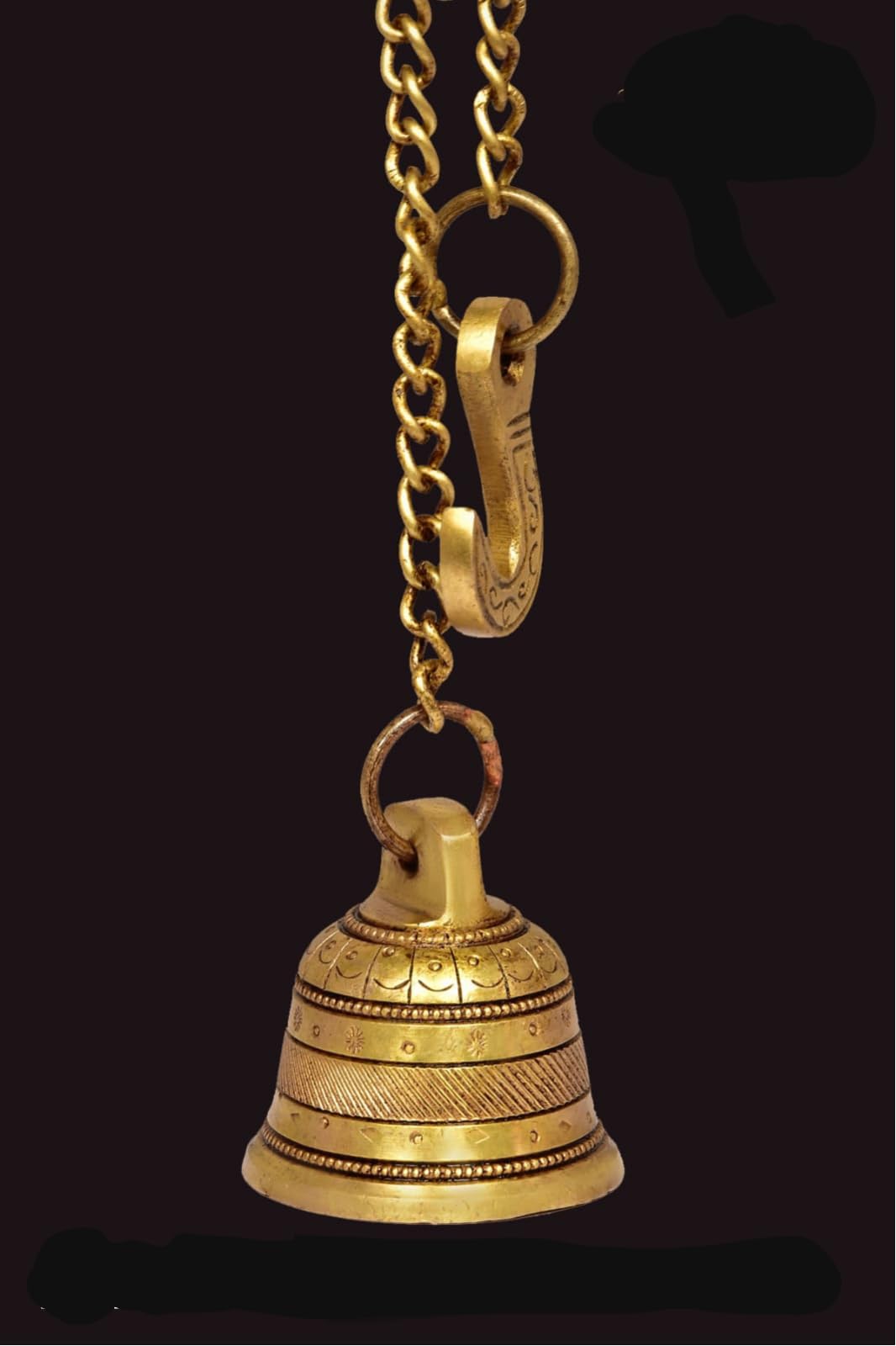 Brass Decorative Wall Hanging Bell with chain and hook for Home Decoration & Pooja room | Hanging Bell for door entrance | Yellow Colour