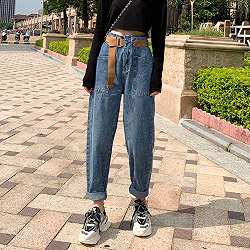 Jeans Mujer Streetwear Jeans Plisados ​​Cintura Alta Vaqueros Sueltos Sueltos Pantalones De Novio Pantalones Casuales De Mezclilla para Mujer XXL Azul