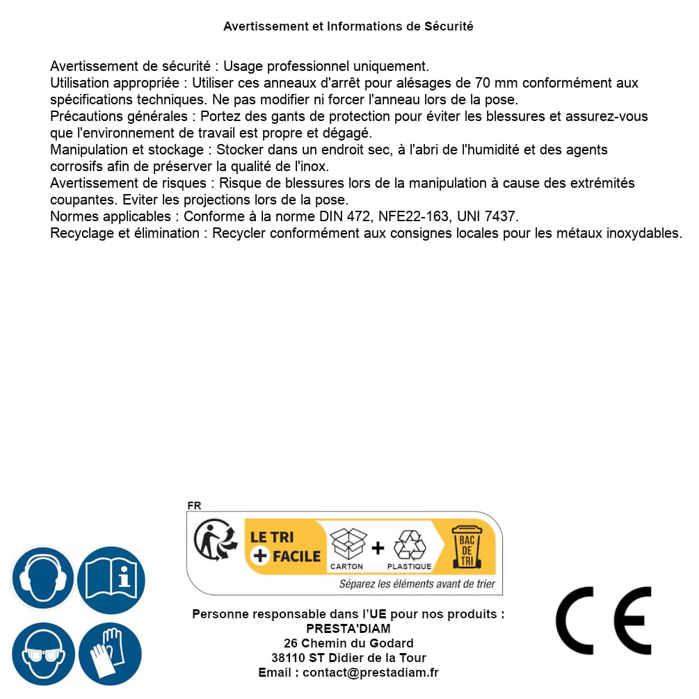 D-Work, 10 anelli di arresto interni per foro tipo J, 70 mm, DIN 472, NFE22-163, UNI 7437, in acciaio inox