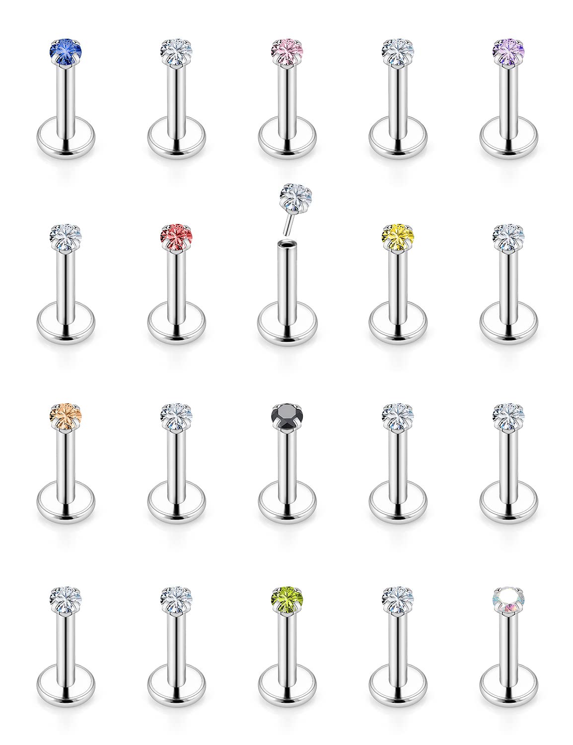 Vsnnsns 16G 18G 20G Threadless Push in Lip Rings Stainless Steel Flat Back Nose Rings Studs Tragus Helix Conch Cartilage Lobe Earrings Stud Piercing
