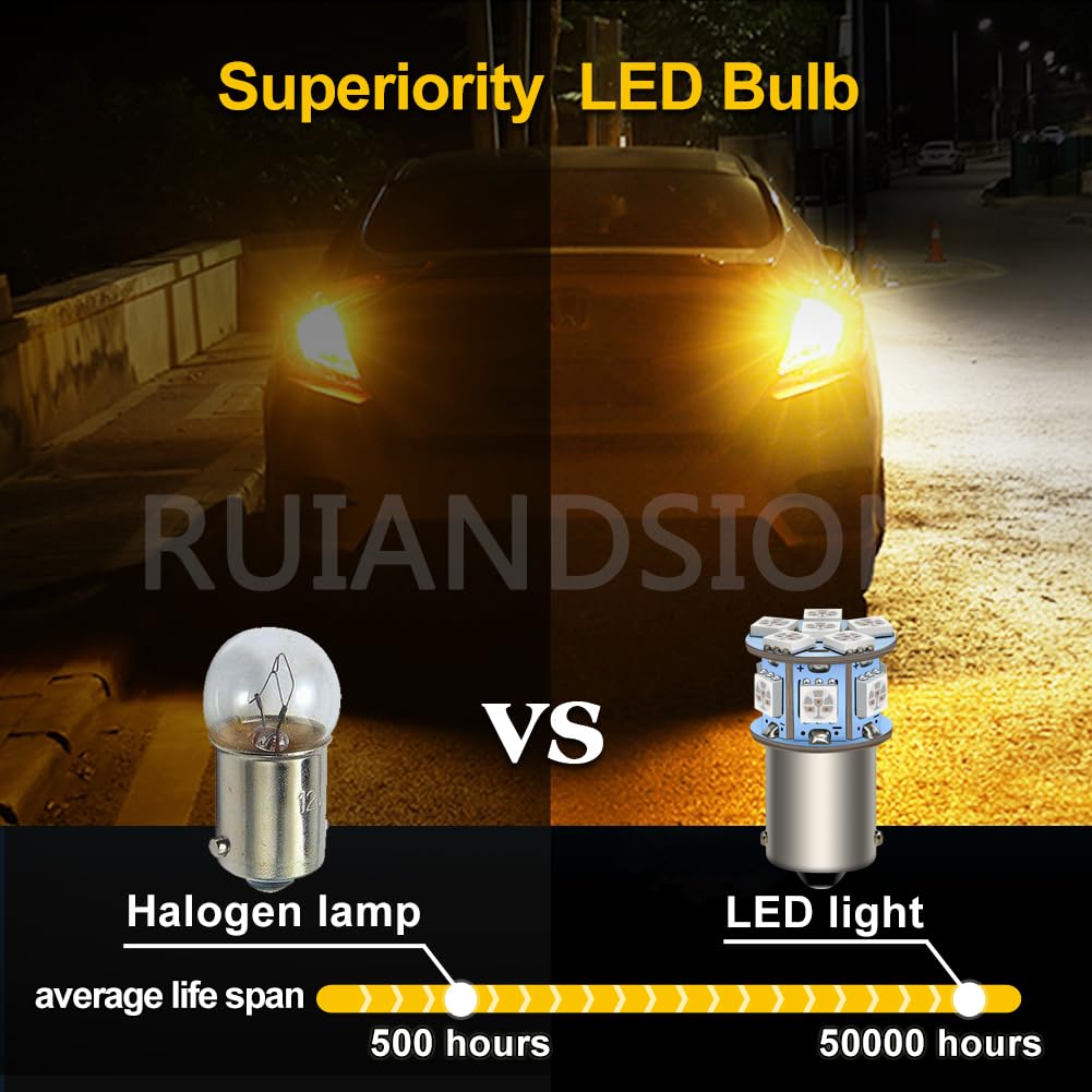 Ruiandsion 1156 BA15S P21W 7506 - Boczne światła LED AC6-30 V bez polaryzacji 5050 12SMD LED Chipsety Plug and Play żarówka LED w kolorze bursztynowym żółtym do świateł wstecznych światło migające