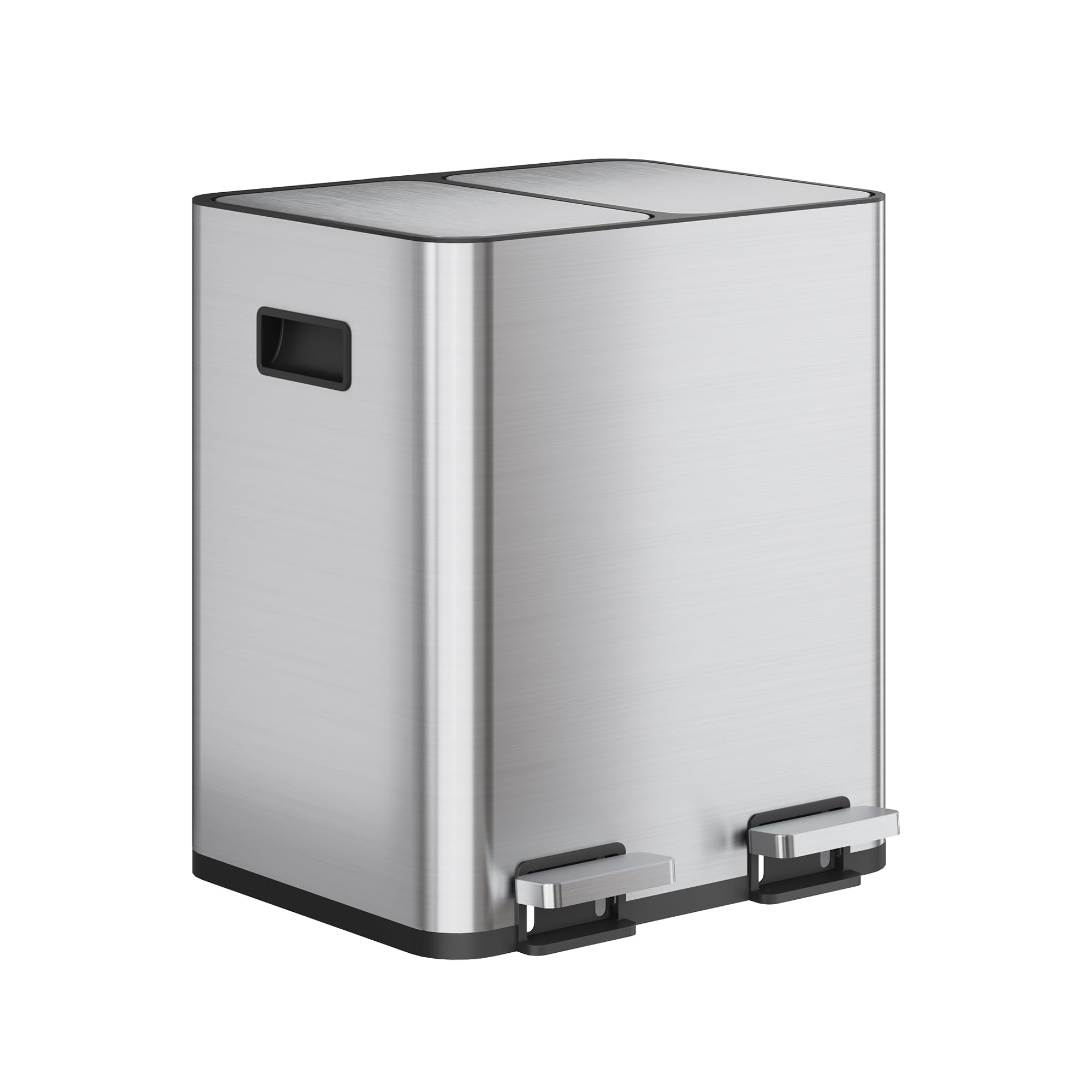 WLIVE Poubelle de Cuisine 30L avec 2 compartiments, Bac de Tri Sélectif, Acier Inoxydable, Pédale Mains Libres, Anti-Odeurs, Design Compact, Gris