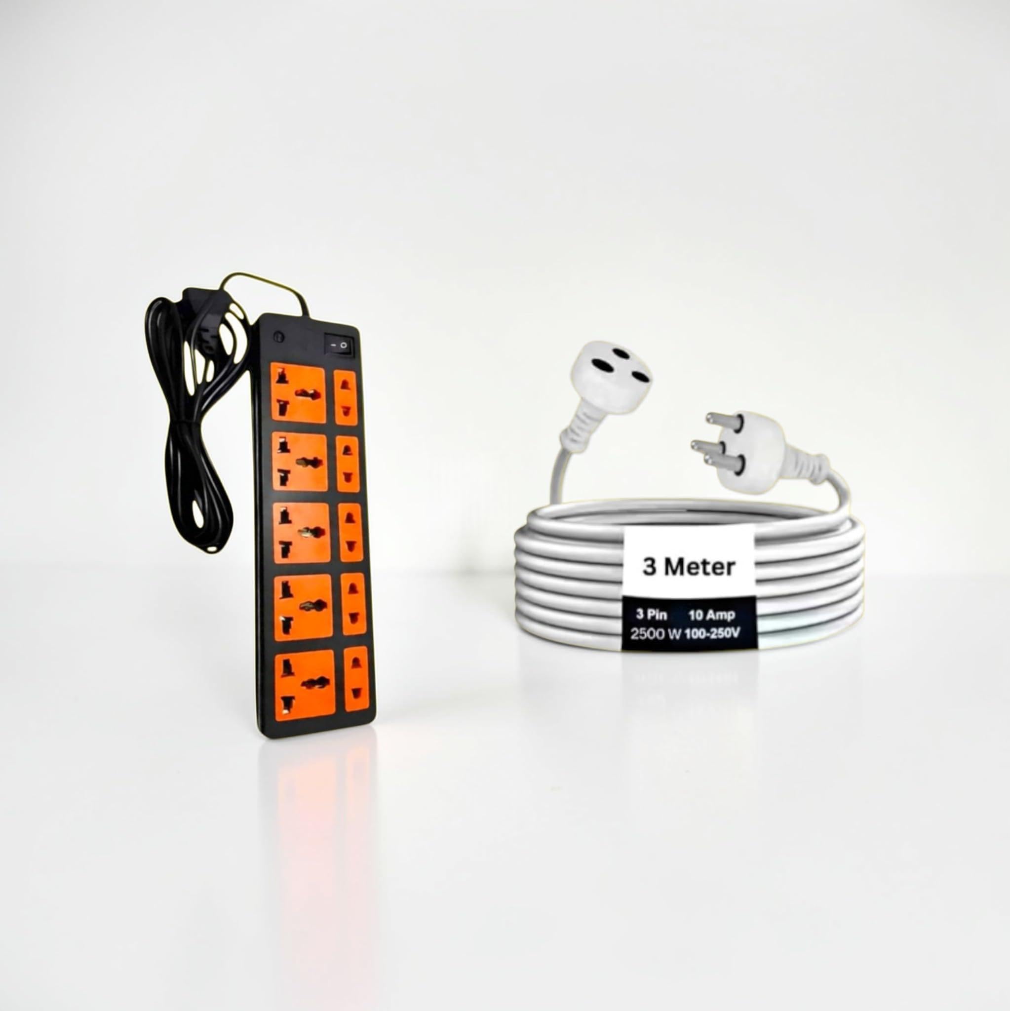 Extension Board with 10 Universal Sockets, Master Switch, Orange and Black, with 3 Meter Extension Cord, 3 Pin, 10 Amp, 2500W-image-17