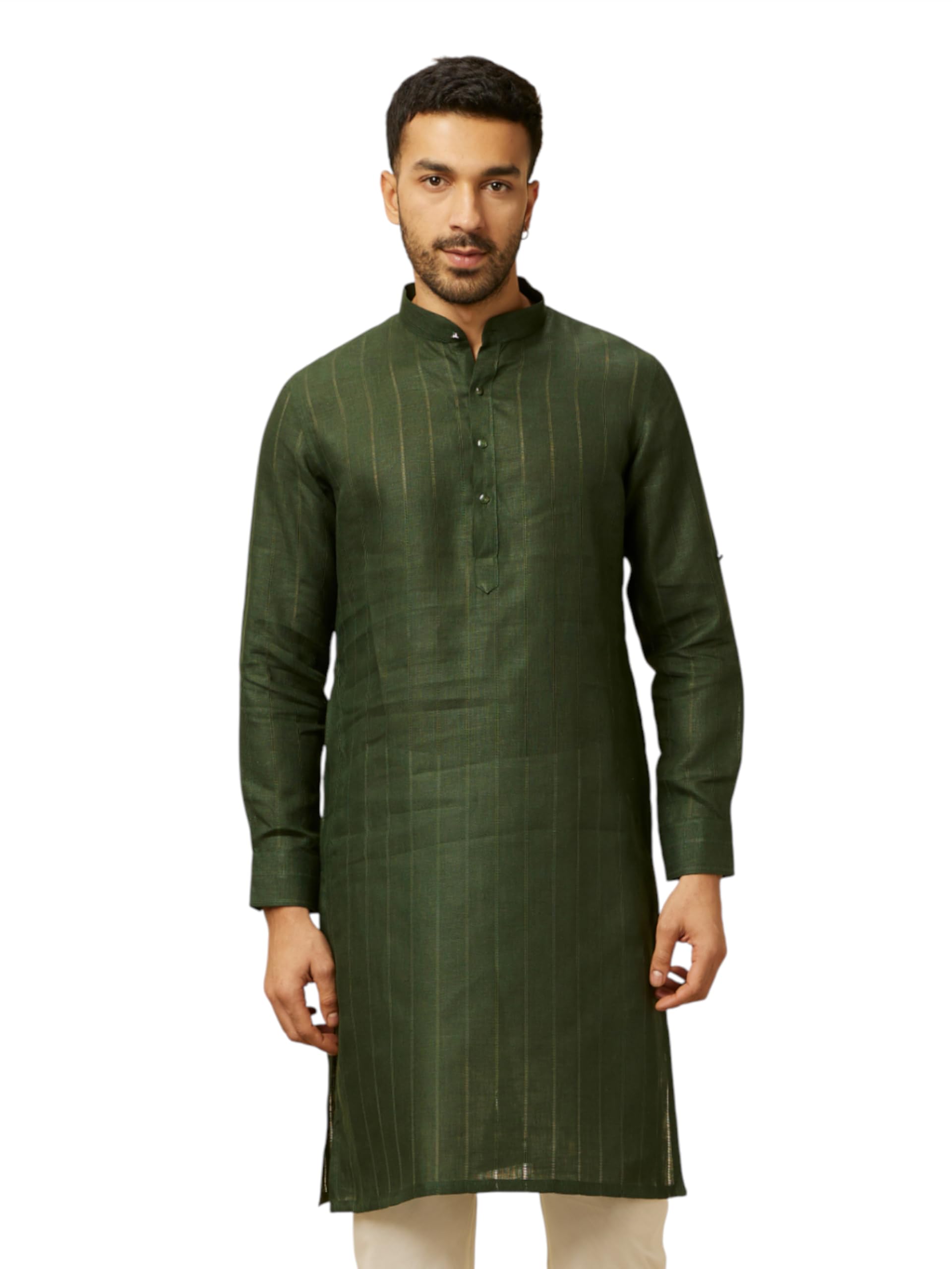 manyavar Men's Linen Solid Plain Kurta (1pc)-picture-40