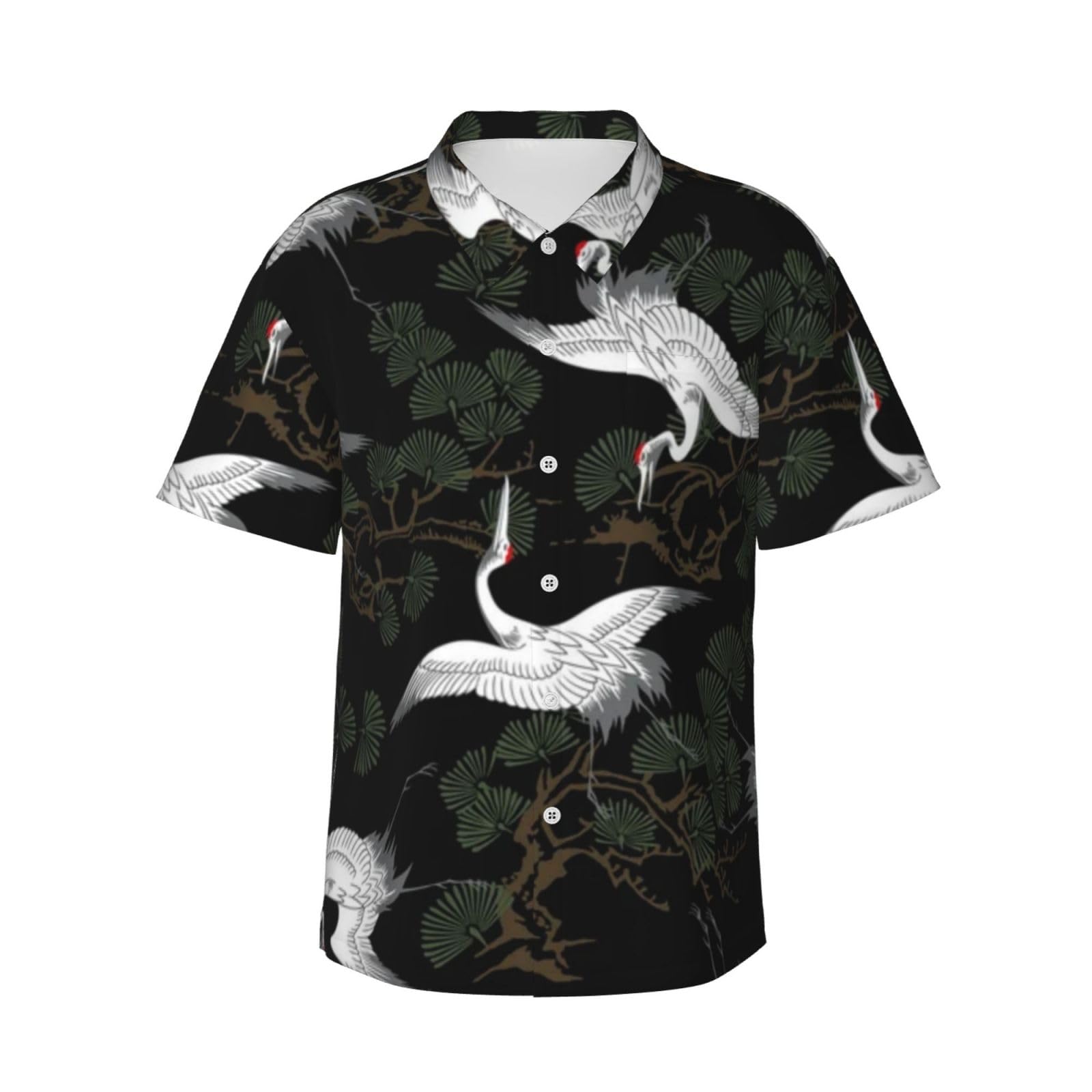 Japanese Crane Pattern Dinner Date Shirt Men's Button Down Hawaiian Shirts 3XL
