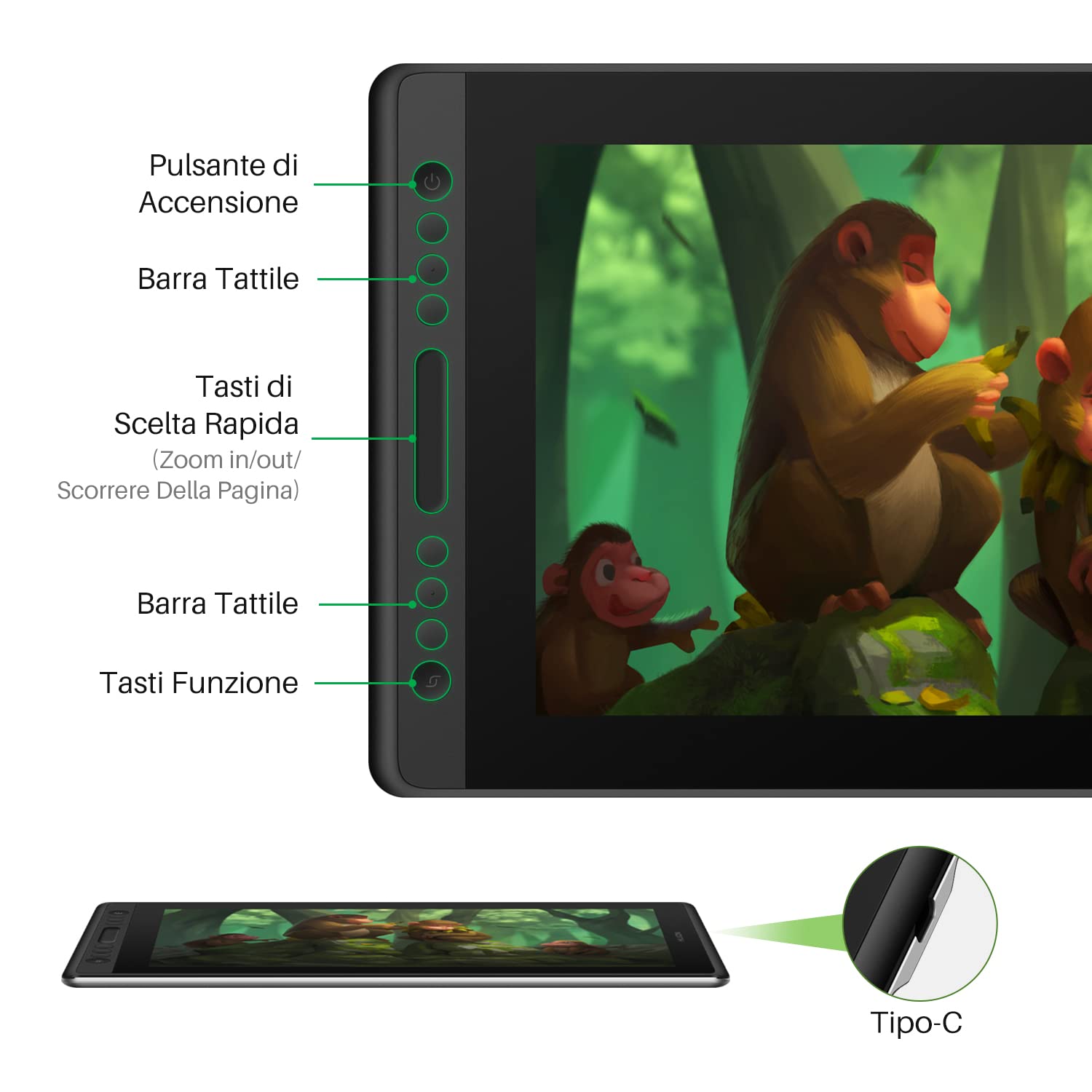 HUION Kamvas Pro 16 Tavoletta Grafica con Schermo in Vetro Laminato Antiriflesso Display Penna 120% Monitor Grafica sRGB Supporto Inclinazione Funzione (± 60 °) Penna Senza Batteria
