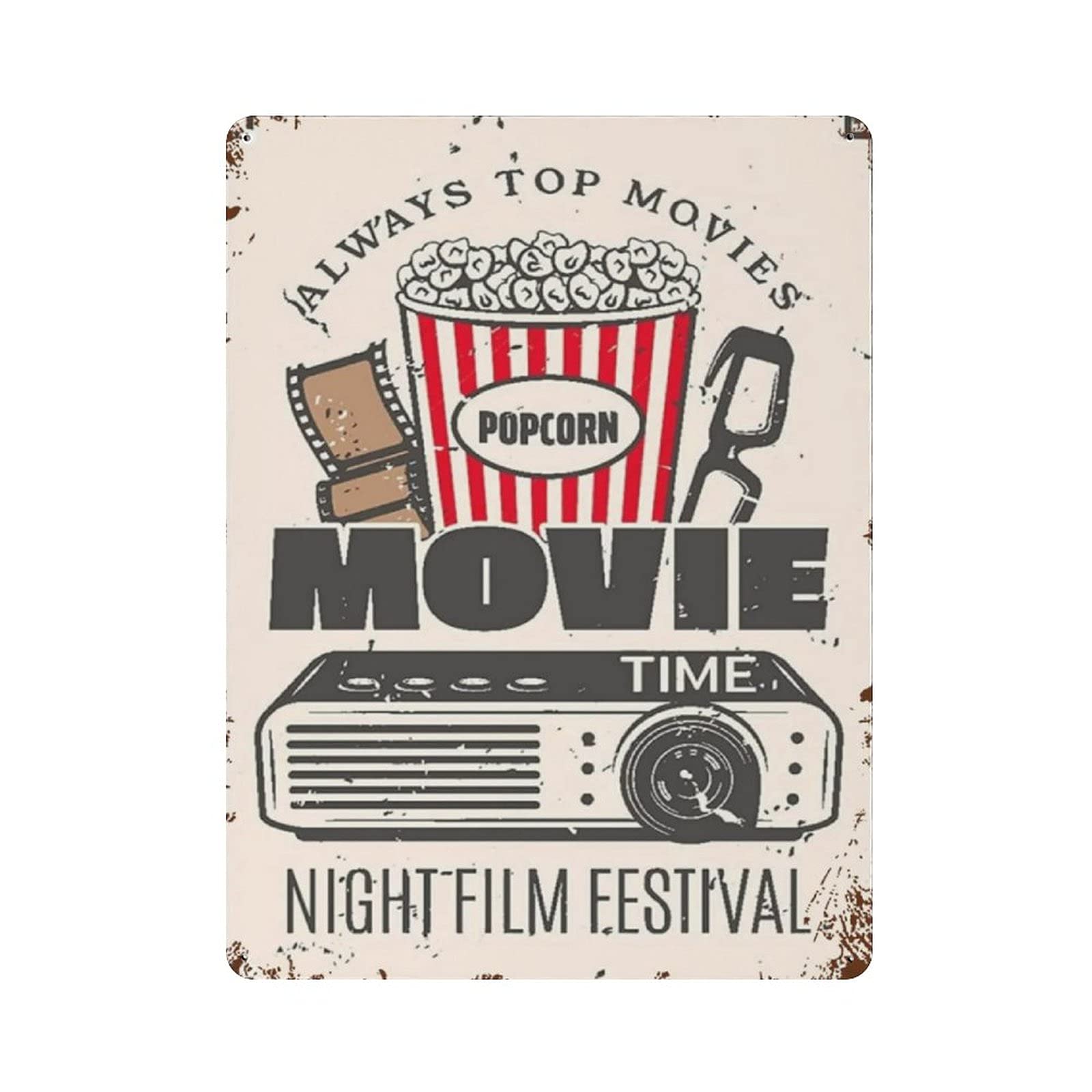 Metal Tin Sign Movie Time Night Film Vintage Tin Poster Metal Sign Wall Decoration Country Kitchen Home Garage Decor 16"x12"