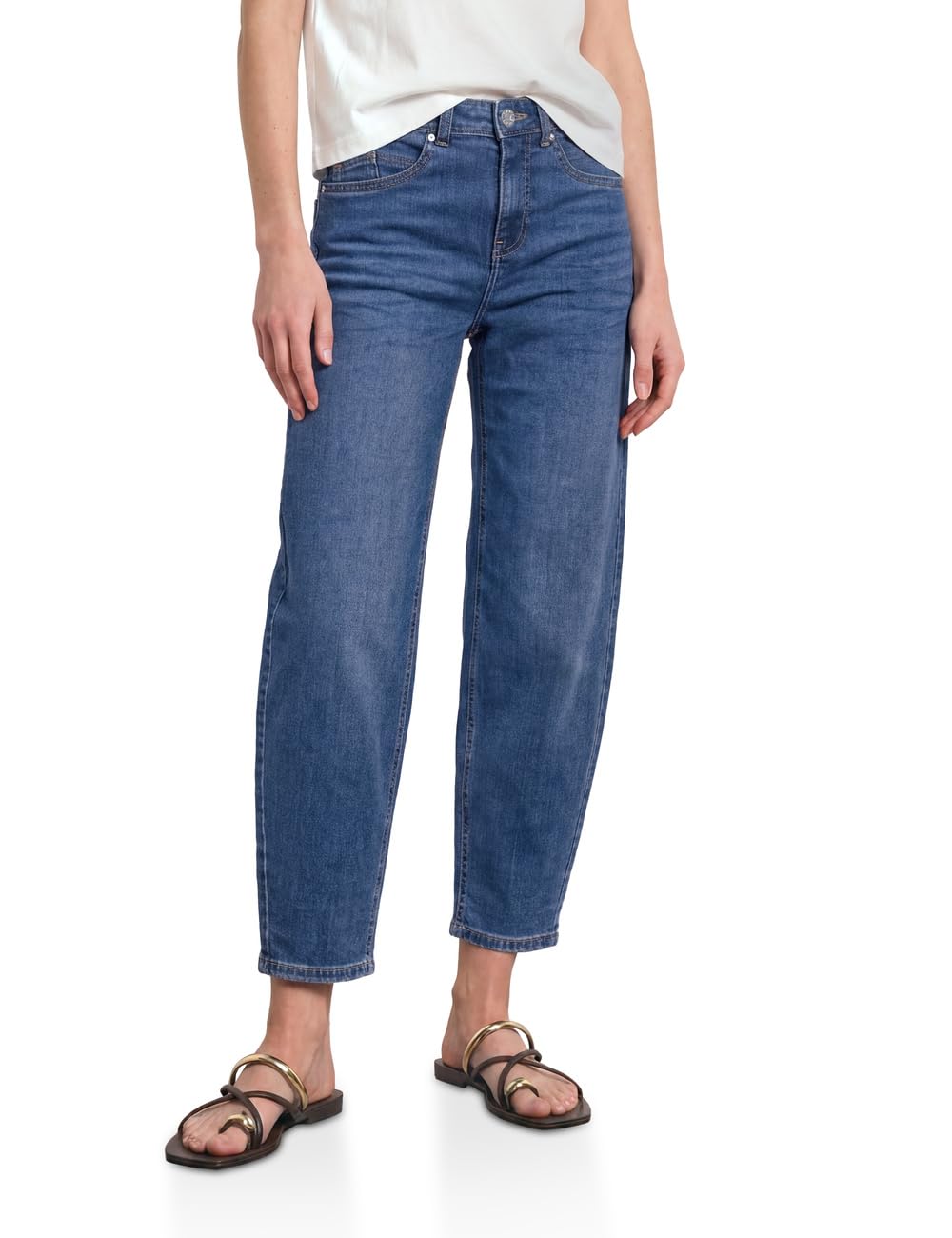 Street One High Waist Barrel Leg Jeans in Loose Fit Medium Blue Washed 31