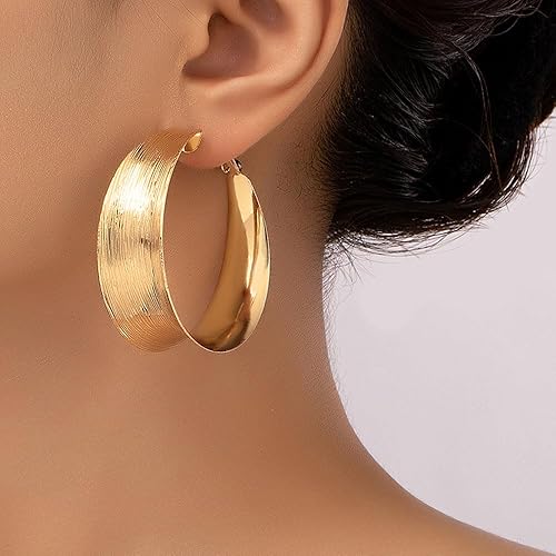 Miniatura 4 de Aretes de Aro Gruesos de Oro para Mujeres Exagerados Grandes Anchos Post Gruesos Aretes de Aro Minimalistas Pulidos 80MM Aretes de Declaración