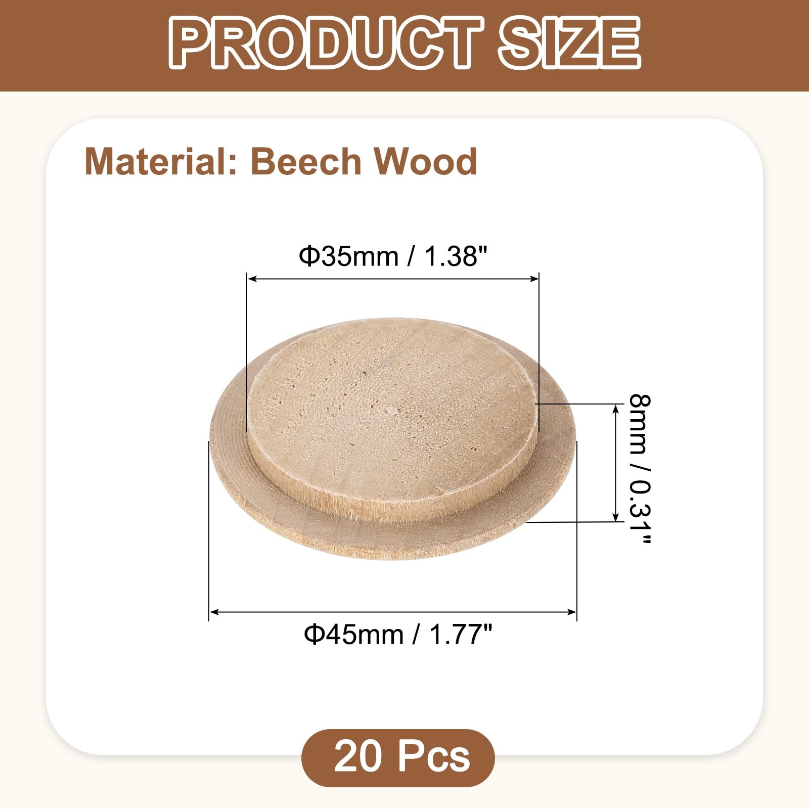 uxcell 20Pcs Wood Button Plugs, 35mm / 1.38
