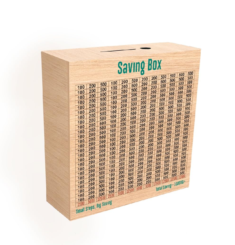 SVM CRAFT® Wooden Piggy Bank for Kids & Adults, Coin Box with Carved Design, Savings Box, Mini Bank, Wooden Coin Box, Money Saver, Piggy Bank with Numbers-image-46