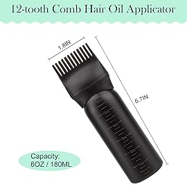 Cosywell Root Comb Applicator Bottle 6 Ounce 3 Pack Hair Oil Applicator Brush for Hair Root Comb Color with Graduated Scale (Black Pink Green)