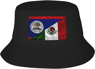 Belize Belizean and Mexico Mexican Mex Triangle Flag Bucket Hat for Men and Women Polyester Twill Lightweight Breathable Sun Hat Adjustable Fit Foldable Fishing Beach Hats for Outdoor Hiking Black