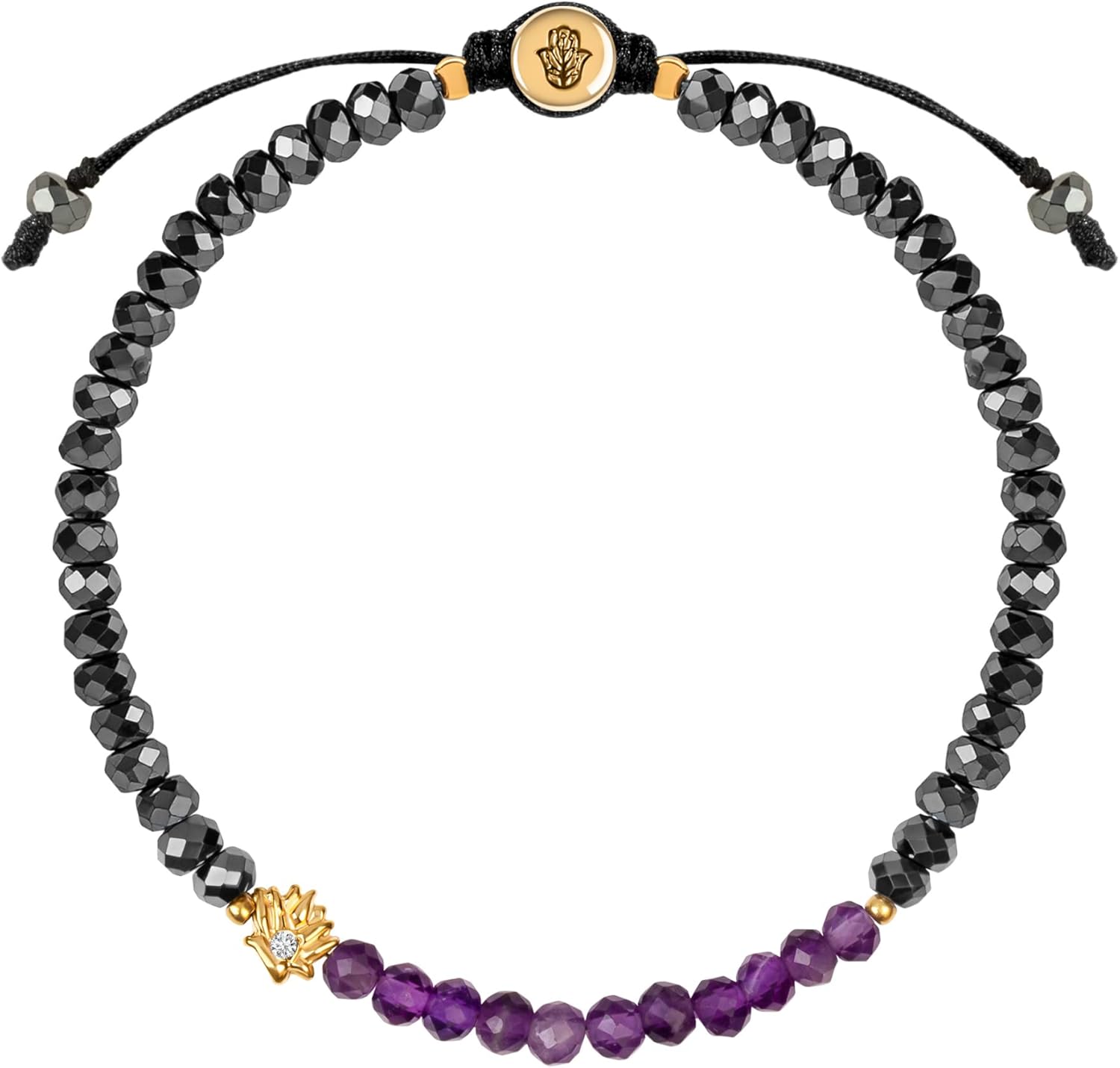 KARMA AND LUCK – Spiritual Love Rose Quartz Hematite Heart, Blessed Equilibrium Amethyst Lotus, Grounded in Balance Gold OM Chakra, Grounded in Love Evil Eye Tourmaline – Spiritual & Healing Jewelry, Bracelet for Women