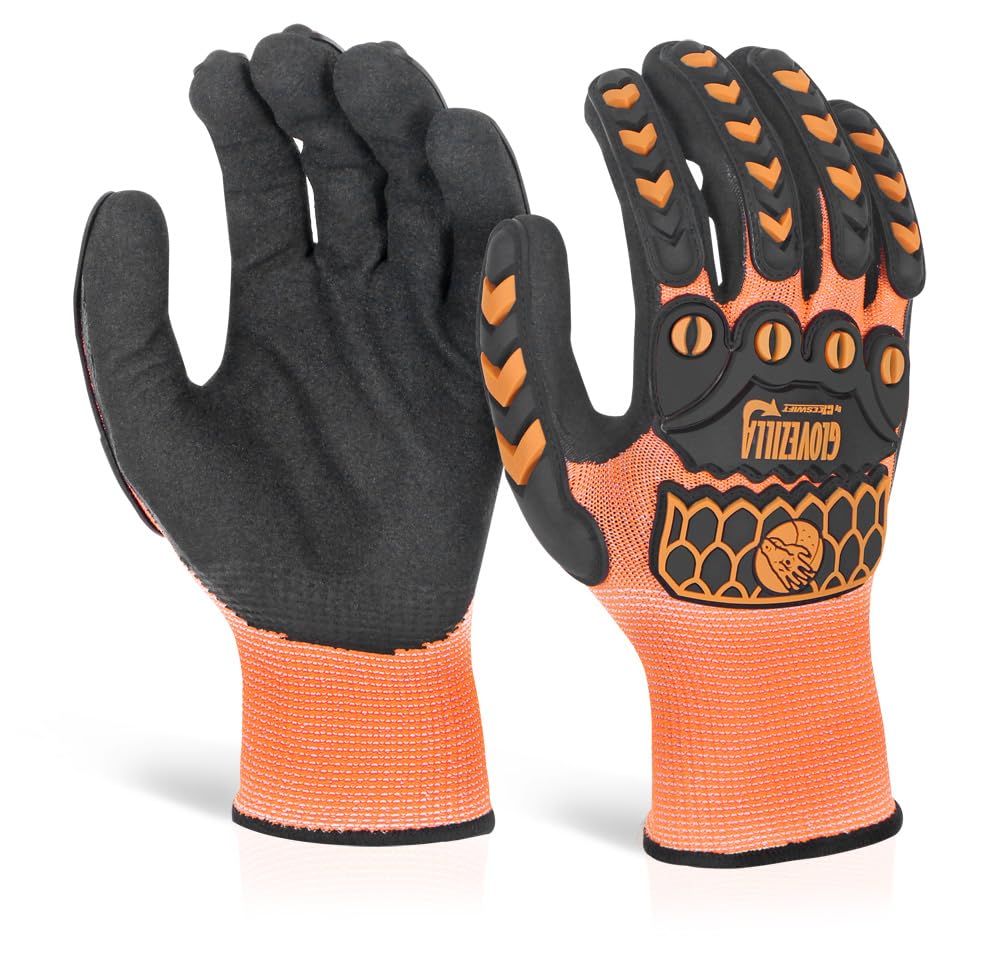 Beeswift Glovezilla Foam Nitrile Coated Gloves Cut Proof/Tear Resistance Safety Gloves Personal Protective Equipment Work Gloves PPE Workwear – Orange/Black – XX-Large – 1 Pair