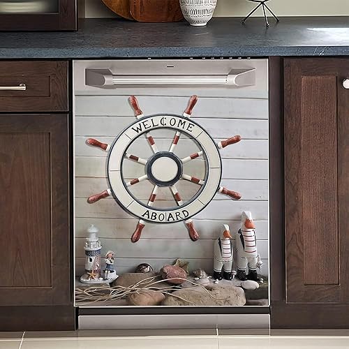 Miniatura 2 de OEME Decoración náutica, cubierta frontal magnética para lavavajillas, calcomanía autoadhesiva de timón para cocina, nevera, puerta, adorno de