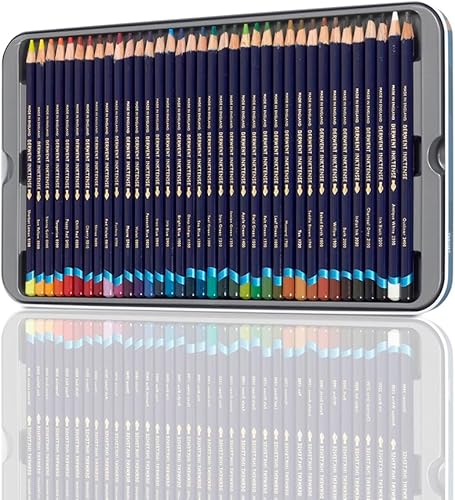 Vista 2 de Derwent Inktense - Juego de 36 lápices en caja metálica, núcleo redondo de 4mm, firme, soluble en agua, ideal para acuarela, ilustrar, colorear