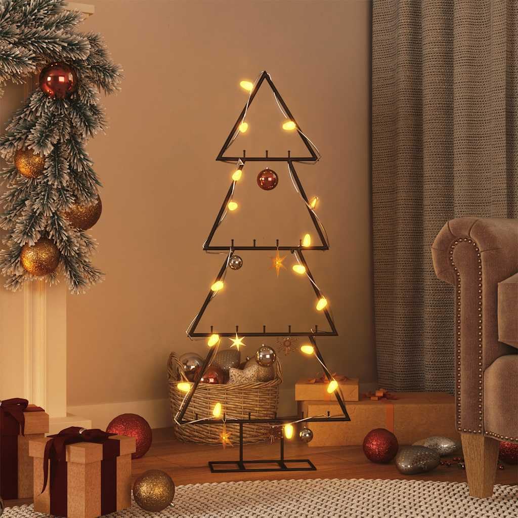 Albero di Natale in metallo, nero, 125 cm, con 22 ganci, in acciaio verniciato a polvere, pieghevole e salvaspazio, ideale per soggiorno, balcone, ufficio, decorazione natalizia per interni